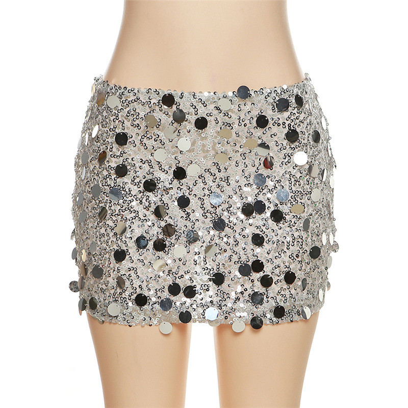 Fashion sexy hot girl sequins reflective short hip wrap skirt
