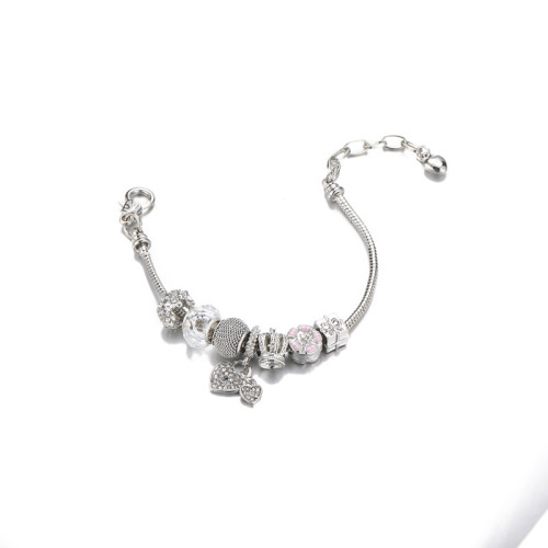 Crown Colored Glass Bracelet Concentric Lock with Diamond Heart Gift Box String Bracelet Jewelry