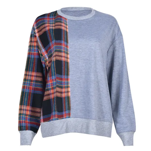 Contrast panel round neck long sleeve personalized sweater