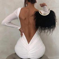 Women's sexy backless tight long dress Fashion long sleeve hip lift high waist dress
