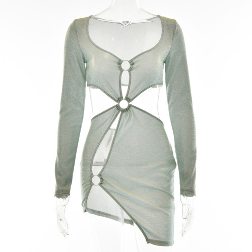 Sexy open waist design irregular skirt women's autumn and winter new fashion hot selling long sleeved backless short skirt