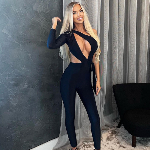 Sexy Hollow out One Shoulder Long Sleeve Bodysuit