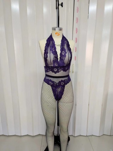 Sexy lace perspective one-piece deep V alluring suit