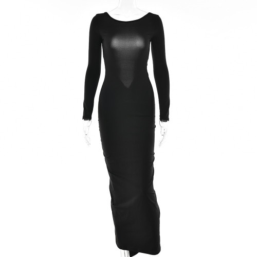 Women's sexy backless tight long dress Fashion long sleeve hip lift high waist dress
