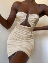 Blouse sexy cut out pleated hip wrap dress