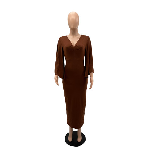 Temperament Bat Sleeve Low Breast Tight One Step Women's Dress