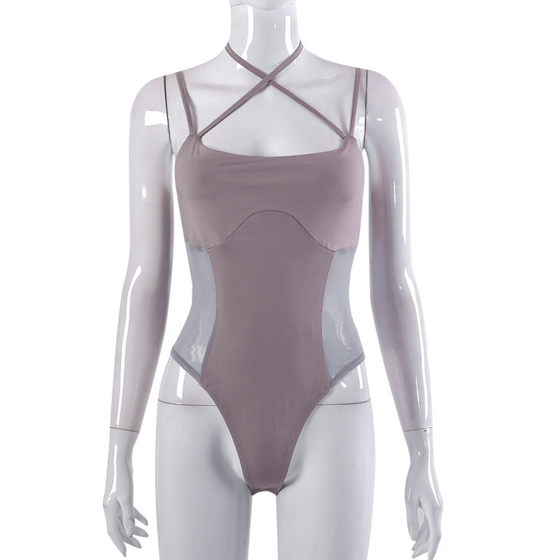 Mesh Splice Sleeveless Strap Perspective Spice Girls' Bodysuit