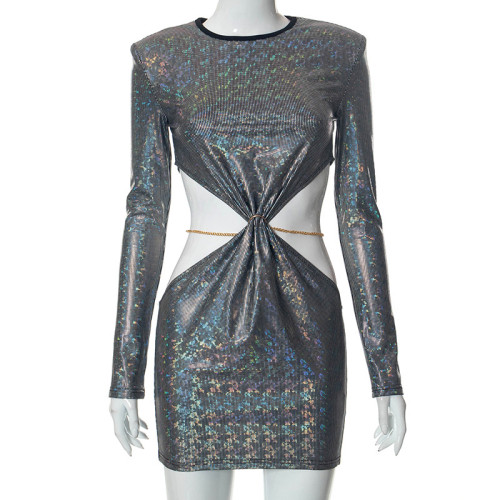 Sequins cut out slim temperament hip wrap dress