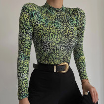 Abstract Print Long Sleeve Round Neck Street Personality Versatile Top