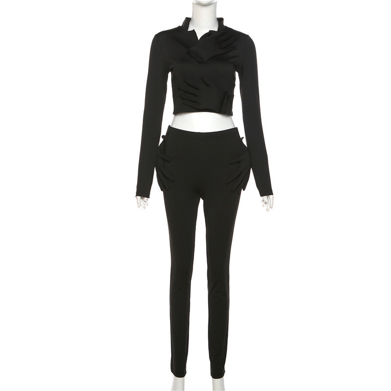 Women's solid color slim top high waist sports casual suit