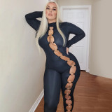 Round hollow tight sexy long-sleeved jumpsuit