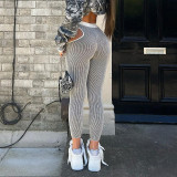Women's cut-out hemmed contrast rib comfortable leggings tights