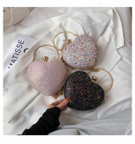 Sequin heart-shaped bag cute girl versatile portable messenger dinner bag