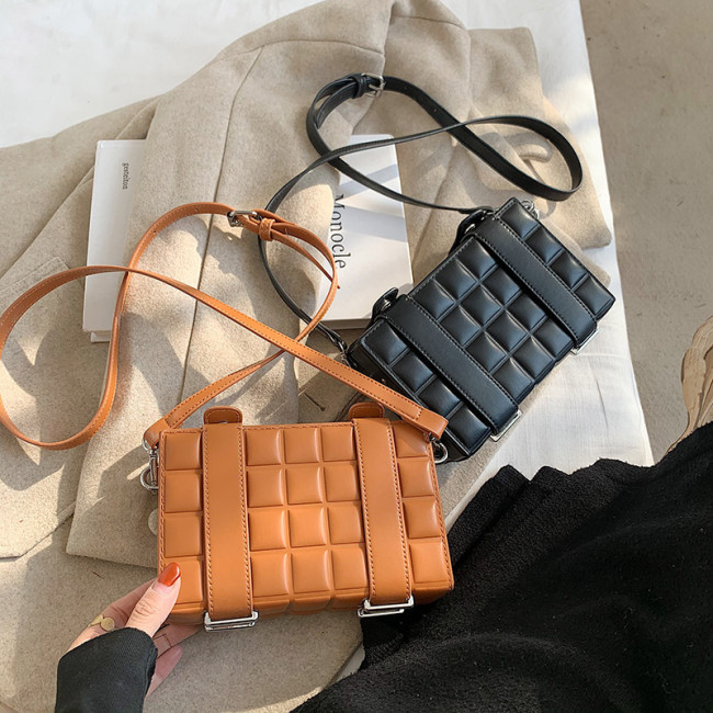 Box bag fashion personality small box bag double belt chocolate block single shoulder messenger bag