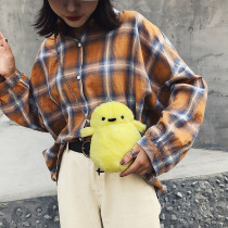 Oblique span plush bag, single shoulder zero purse, funny chicken bag, fluffy bag chain