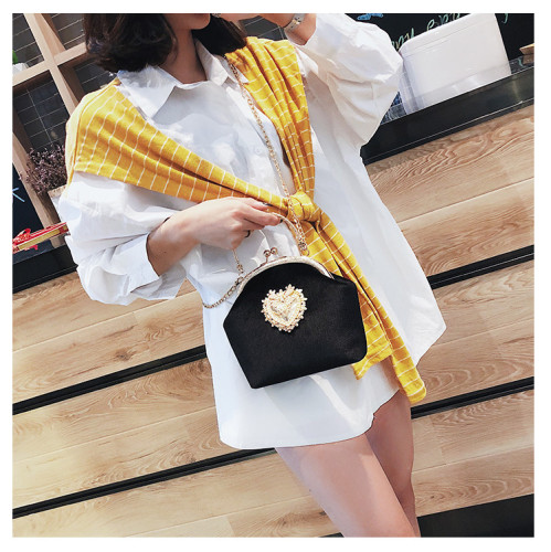 Gold velvet shell type small square bag metal love iron clip single-shoulder diagonal cross women's bag