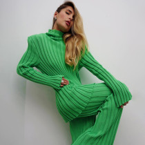 Fashion casual solid color slim high waist striped trousers