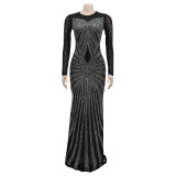 Women's pure color gauze perspective ironing long sleeve dress