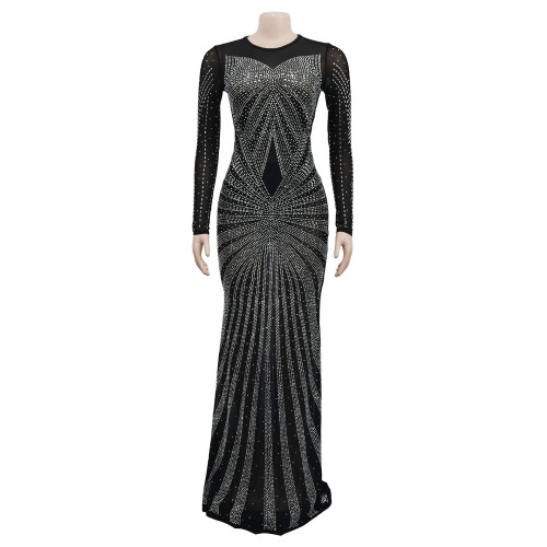 Women's pure color gauze perspective ironing long sleeve dress