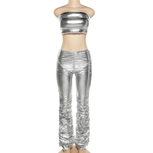 Fashion sexy backless padded bra bright pants suit