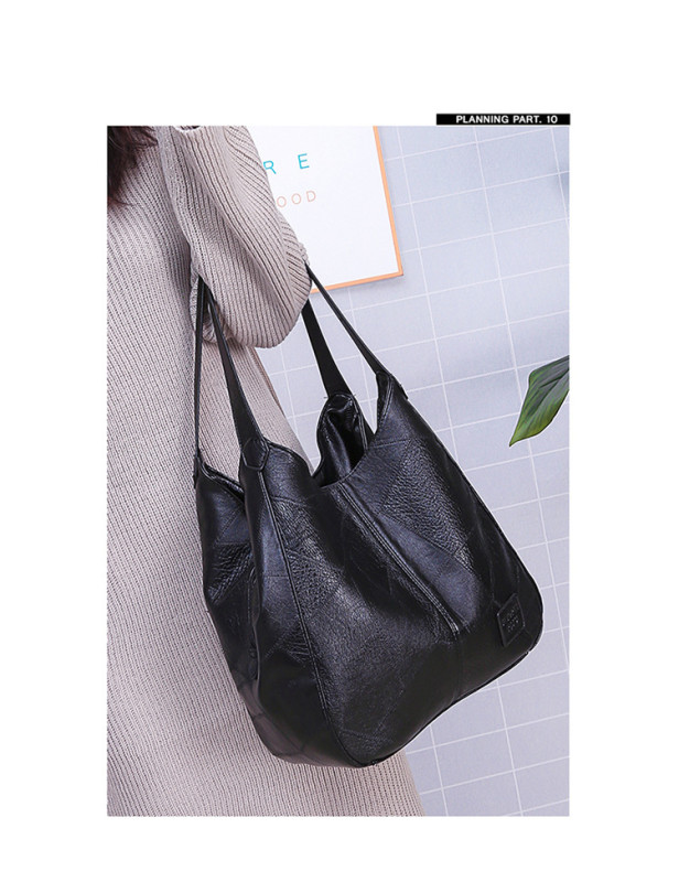 Soft leather one-shoulder handbag Tote bag with multi-panel women's bag