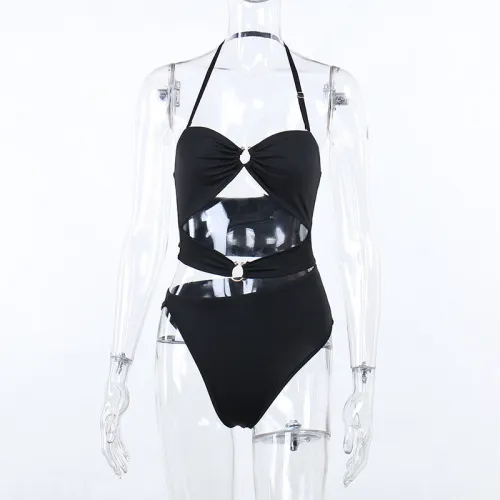 Sexy hollowed-out neck, seaside holiday, leisure, hot girls, tight-fitting, solid color, versatile one-piece