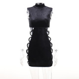 Sexy Slim Fit Tank Skirt Suede Side Cut Out Hip Wrap Dress