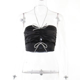 Backless Party Vest Female Sexy Diamond Bow Neck Cut Out Top