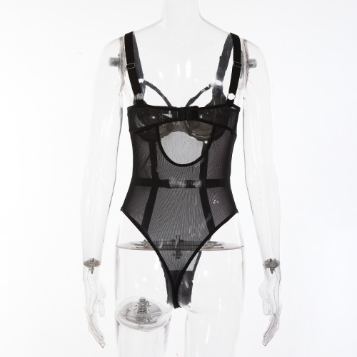 Sexy women's mesh patchwork bodysuit