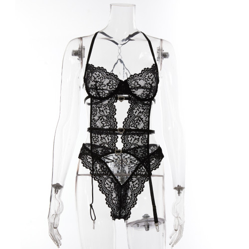 Perspective gauze splicing nightclub fun sexy body shaping suit