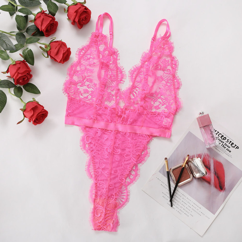 See-through lace flower mesh stitching gathers slim women's sexy one-piece clothes