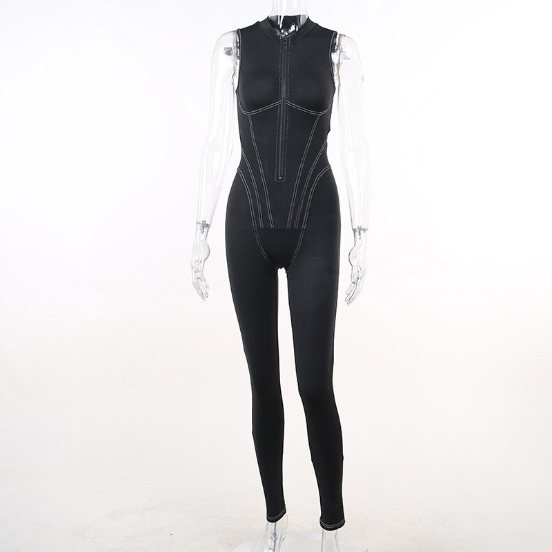 Sleeveless contrast color zipper tight-fitting one-piece trousers fashion sportswear for women