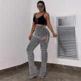 Sexy high-waisted buttock lifting stripe hollow tight slim casual pants fashion pants