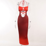 Sexy contrast suspender hollowed-out slim dress casual backless hot girl holiday dress