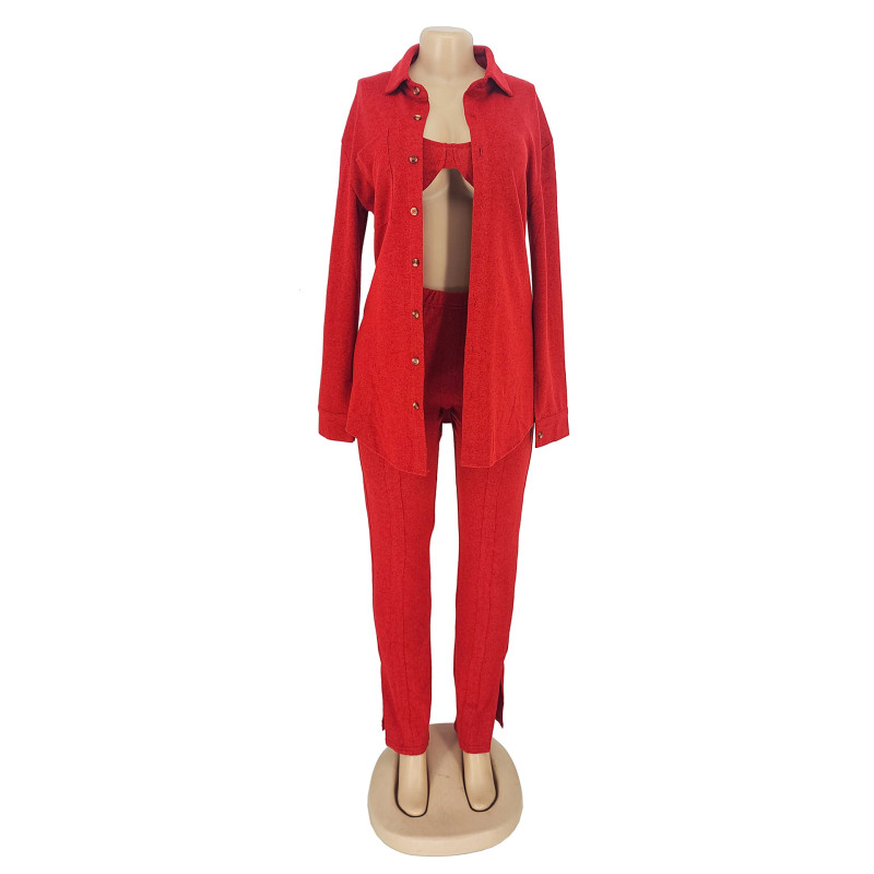 Women's three-piece suit coat pants sexy knitted shirt