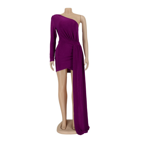 Women's dress mercerized glossy dress off the shoulder sexy tight skirt