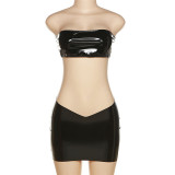Women's sexy bright face imitation leather tight chest wrap high waist wrap hip skirt suit