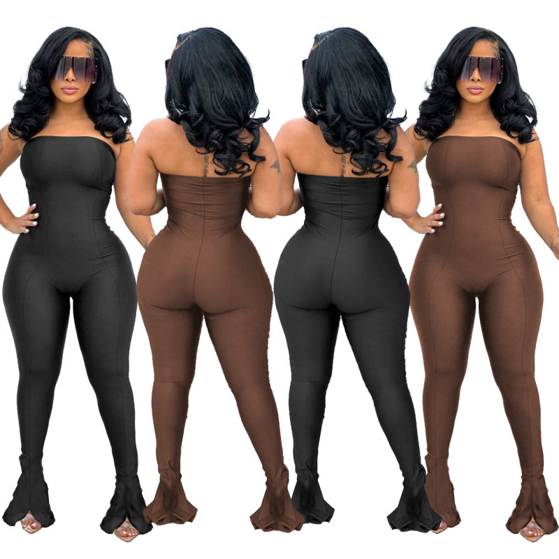 Fashionable pants Off-shoulder leg split jumpsuit