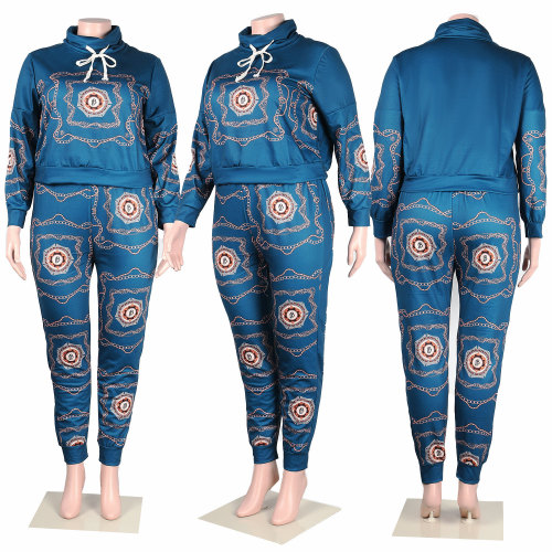 Sexy casual fashion large print sweater suit