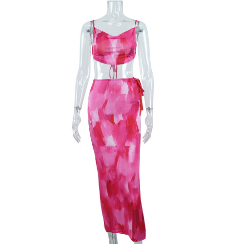 Strap swing collar top high waist wrap hip skirt fashion two-piece suit