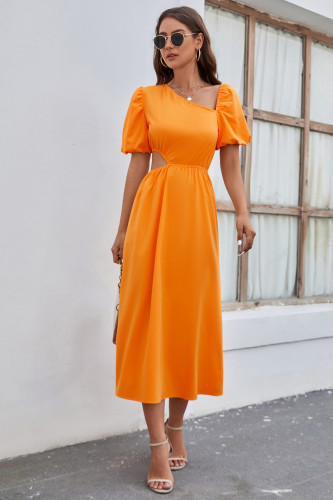 Women's dress fashion solid color waist sexy dress