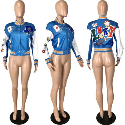 Poker press button fashion casual threaded baseball jacket