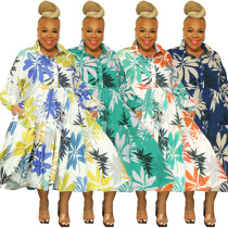 Printed shirt large swing dress large women's dress