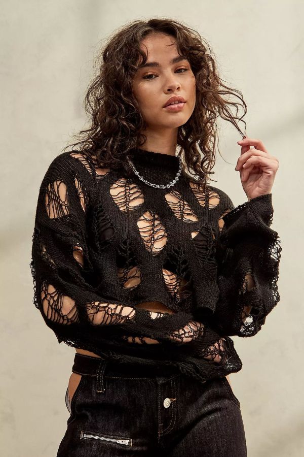 Fashion sexy cut-out women's blouse loose open navel knitted sweater