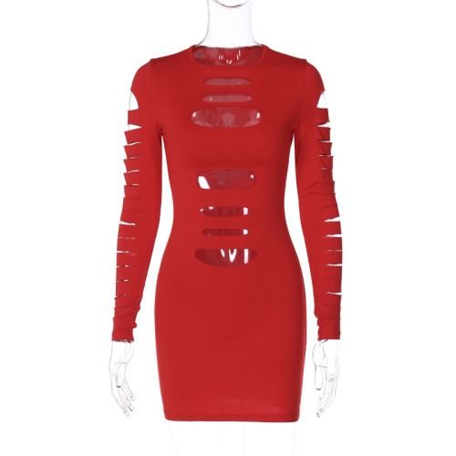 Fashion sexy cut-out hole long-sleeved slim dress