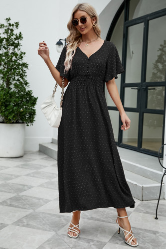 Dress V-neck short sleeve long skirt with large swing