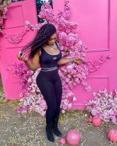 Letter-printed tight-fitting sling jumpsuit