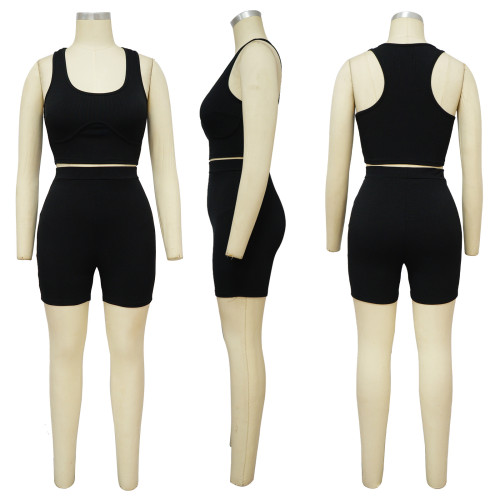 Casual sports two-piece U-neck sleeveless shorts set