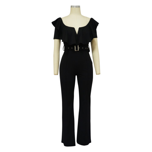 Women's V-neck ruffle sexy waistband jumpsuit
