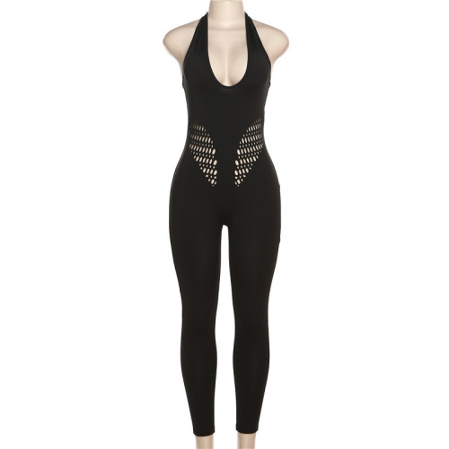 Sexy low neck hanging neck hollow perspective high waist tights